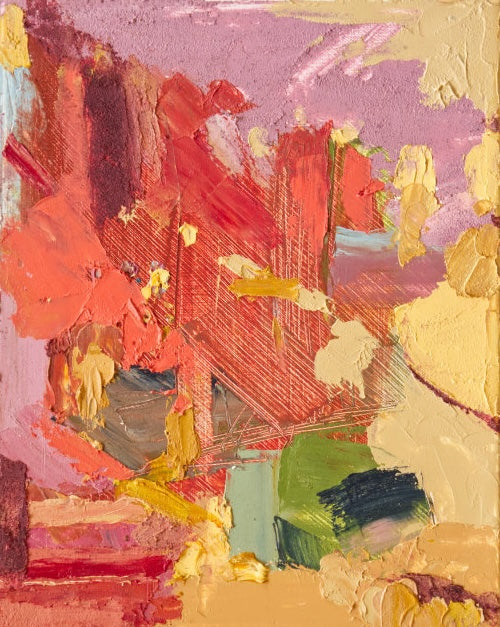 Original Oil Painting, Abstraction with Crabapple Petal Paint
